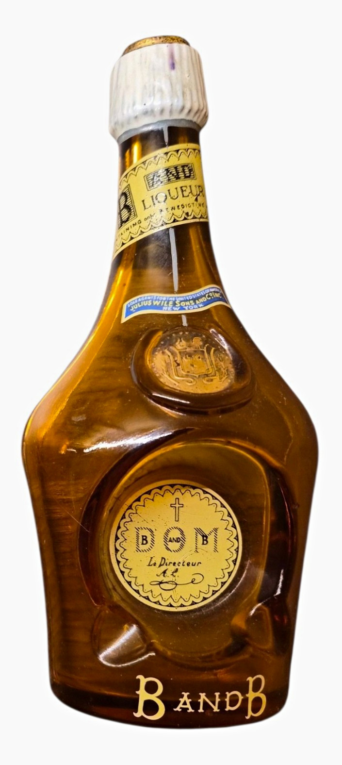 Vintage B&B Benedictine Brandy Bottle Shaped Amber Glass Ashtray Advertising