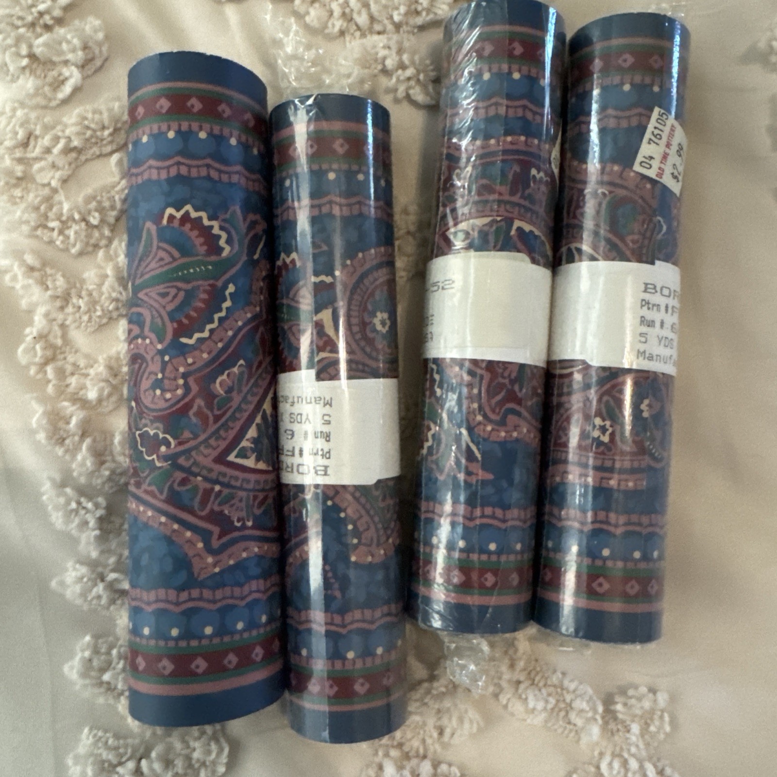 Vintage Retro Blue Red Floral Paisley 80s Wallpaper Border Rolls 20 Yds X 6 3/8