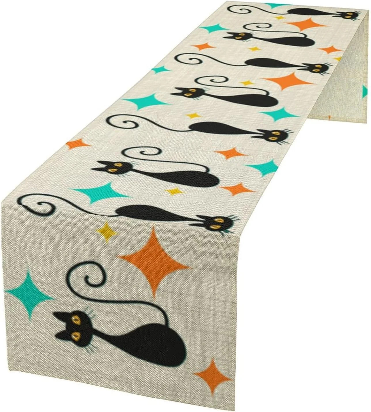 Mid Century Cat Table Runner, Black Cat 1950s 1960s Modern Art Colorful Minimali