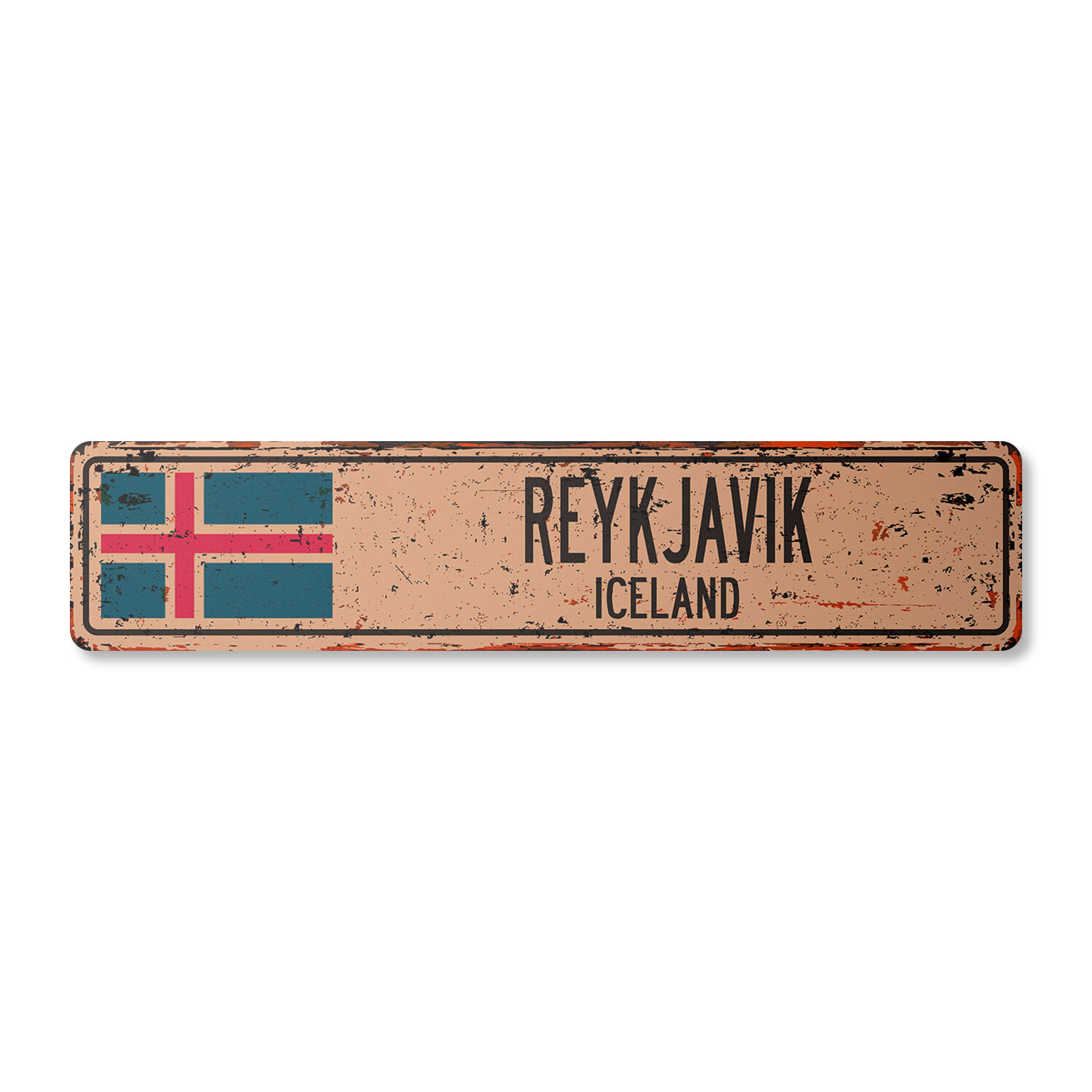 REYKJAVIK ICELAND Vintage Street Sign Icelander flag city country road rustic