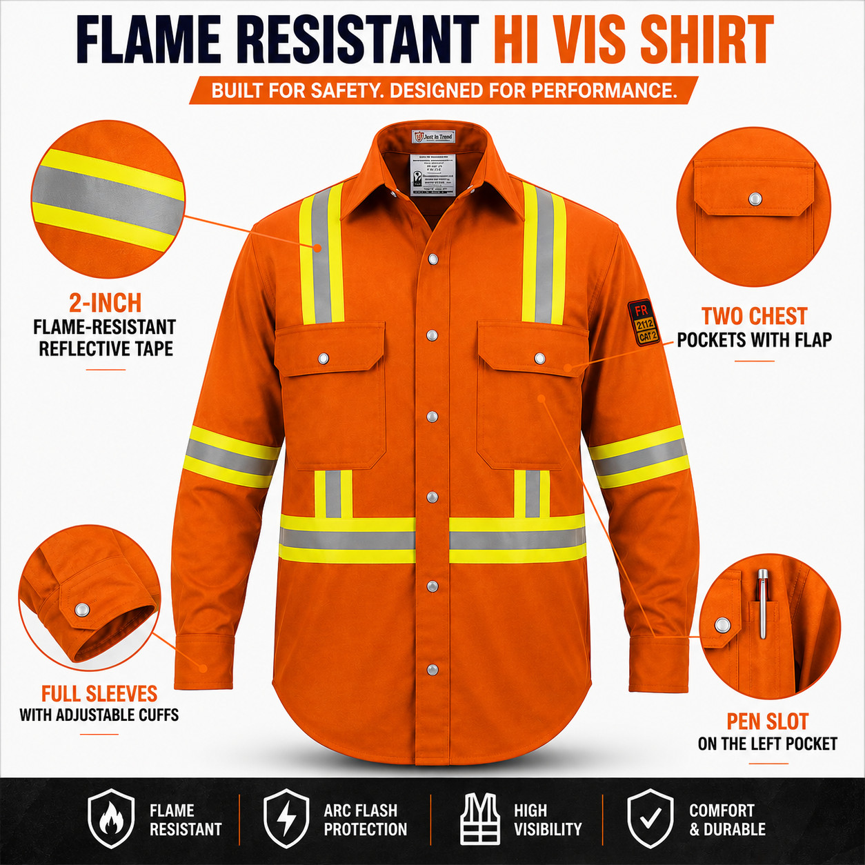 Flame Resistant FR High Visibility Hi Vis 100%C Light Weight Shirt Flame Resistant FR High Visibility Hi Vis 100%C Light Weight Shirt