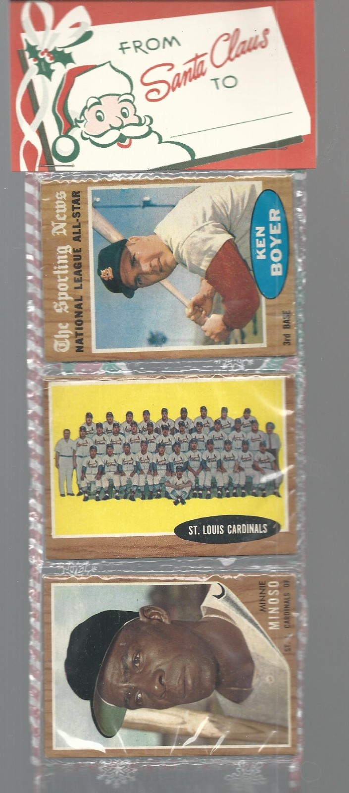 1962 TOPPS Christmas RACK PACK W HOFER M MINOSO, ALL STAR KEN BOYER/EARLY WYNN