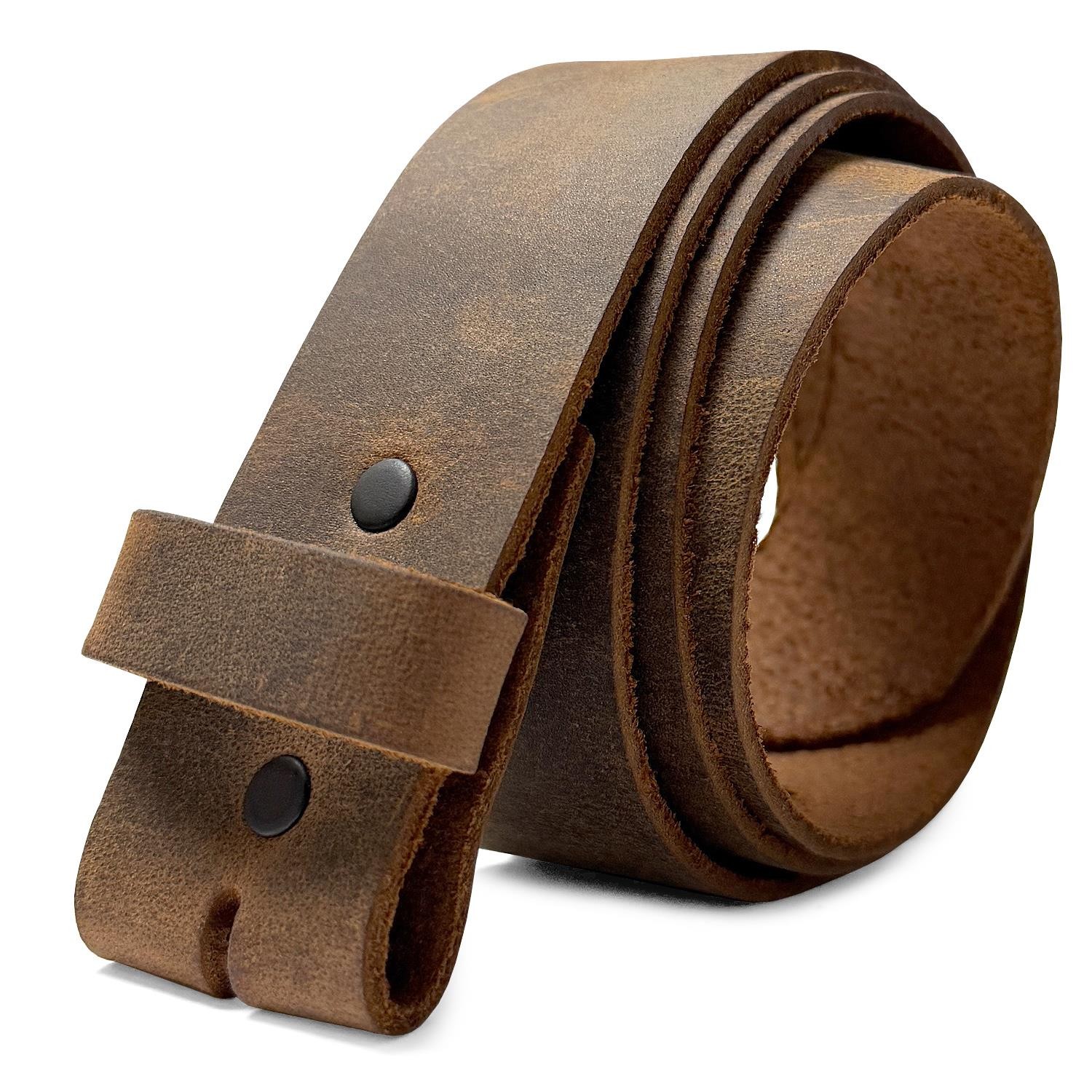 Brown Crazy Horse Leather Belt Strap Snap-On Replacement Vintage Lightweight