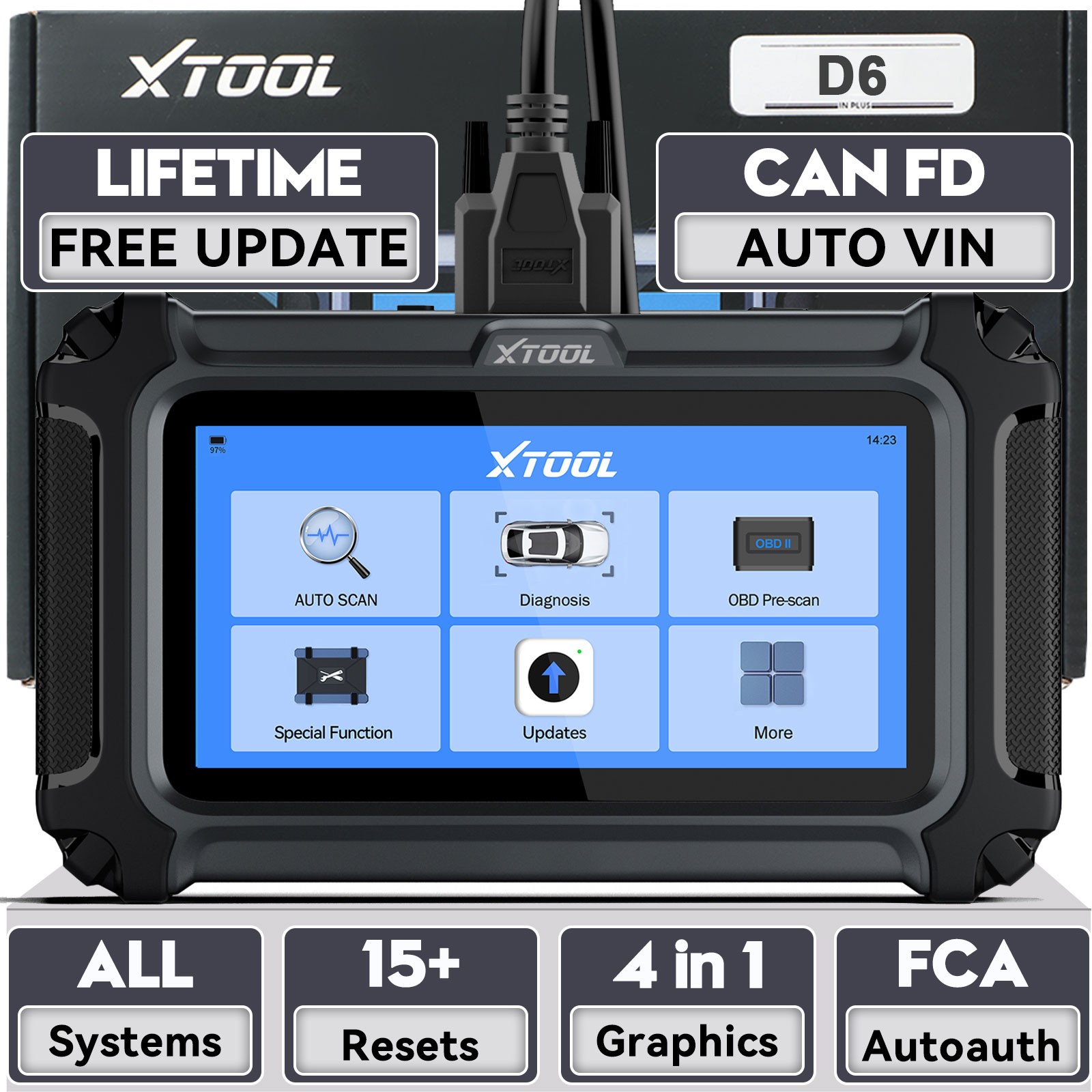 NEW XTOOL D6 OBD2 Scanner Engine ABS SRS All System Diagnostic Tool FREE UPDATES