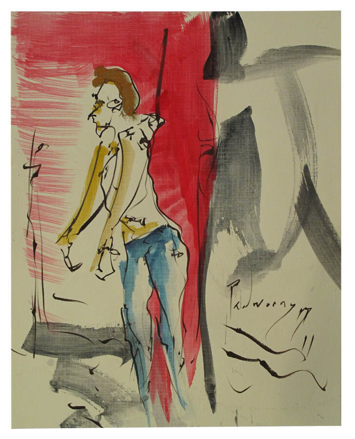 BUY MAN ORIGINAL INK PAINTING OUTSIDER HANGING UNIQUE URBAN CITY FOLK LOCAL ODD
