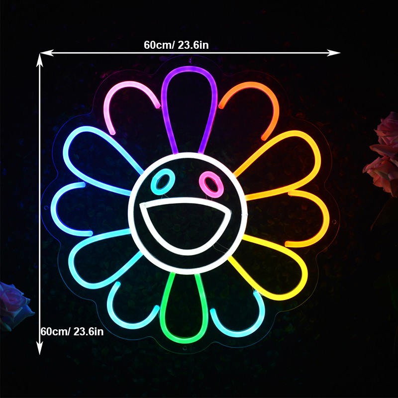 Multicolor LED Sign Smile Flower Sunflower Cute Bright Neon Lamp Light Room Gift
