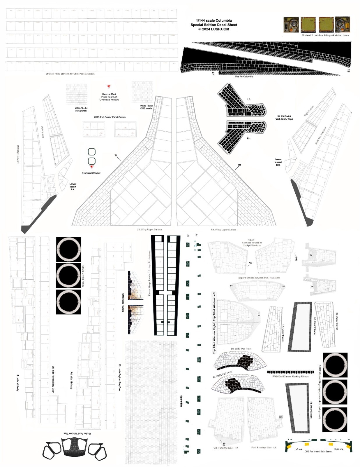 Columbia Special Edition Upper Surface TPS Decal Sets in three (3) scales