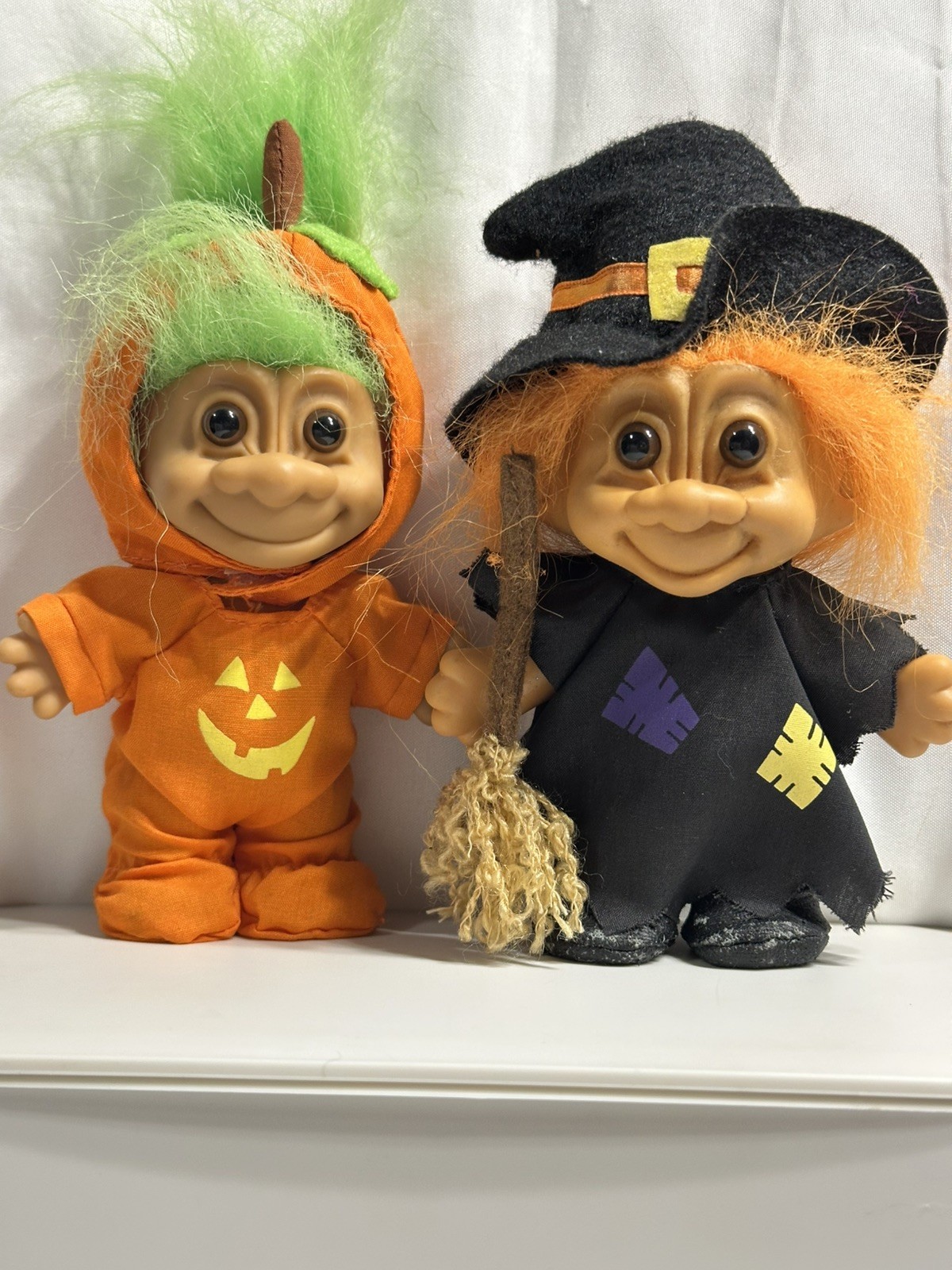 Vintage Russ Berrie Halloween Trolls Lot of 2 Pumpkin & Witch  5 1/2\