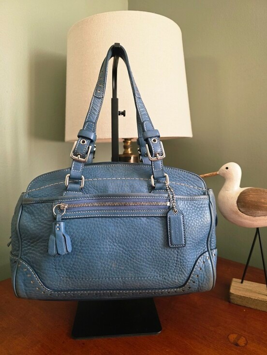 Coach Hamptons 5031 Tassel Satchel Blue Soft Milled Leather Bag Y2K Vintage Coach Hamptons 5031 Tassel Satchel Blue Soft Milled Leather Bag Y2K Vintage