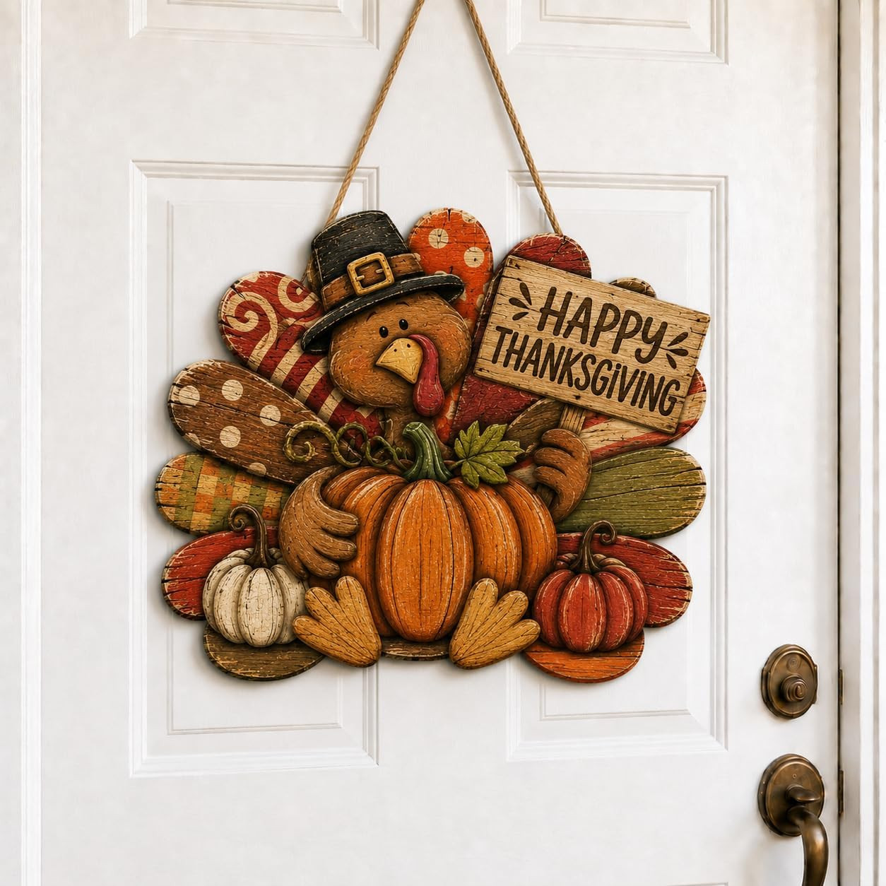 Happy Thanksgiving Decorations Turkey Pumpkin Wooden Door Wall Hanging Sign Gift