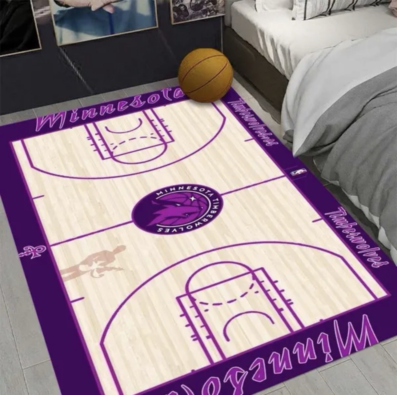 Minnesota Timberwolves Rug Carpet Mat 47”x67” Basketball Court NBA Man Cave