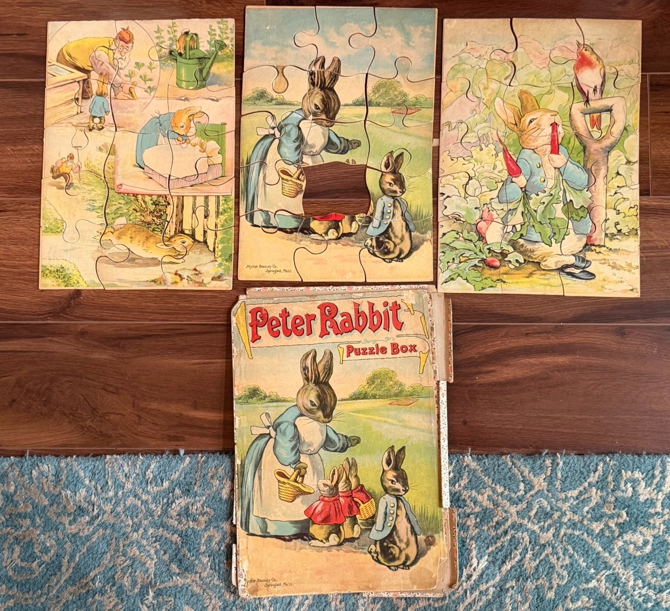 Antique c1913 Milton Bradley Peter Rabbit Puzzle Box 3 Beatrix Potter