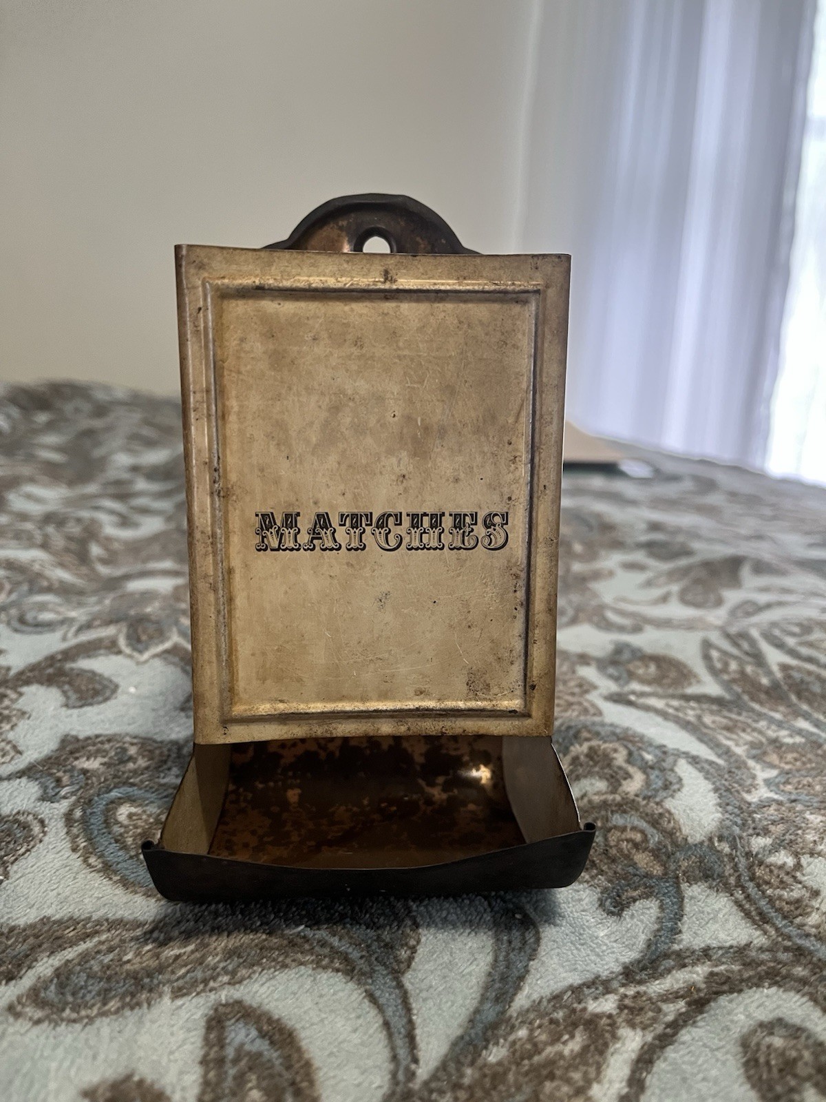 Vintage Metal Painted Wall Hanging Matchbox Match Holder 