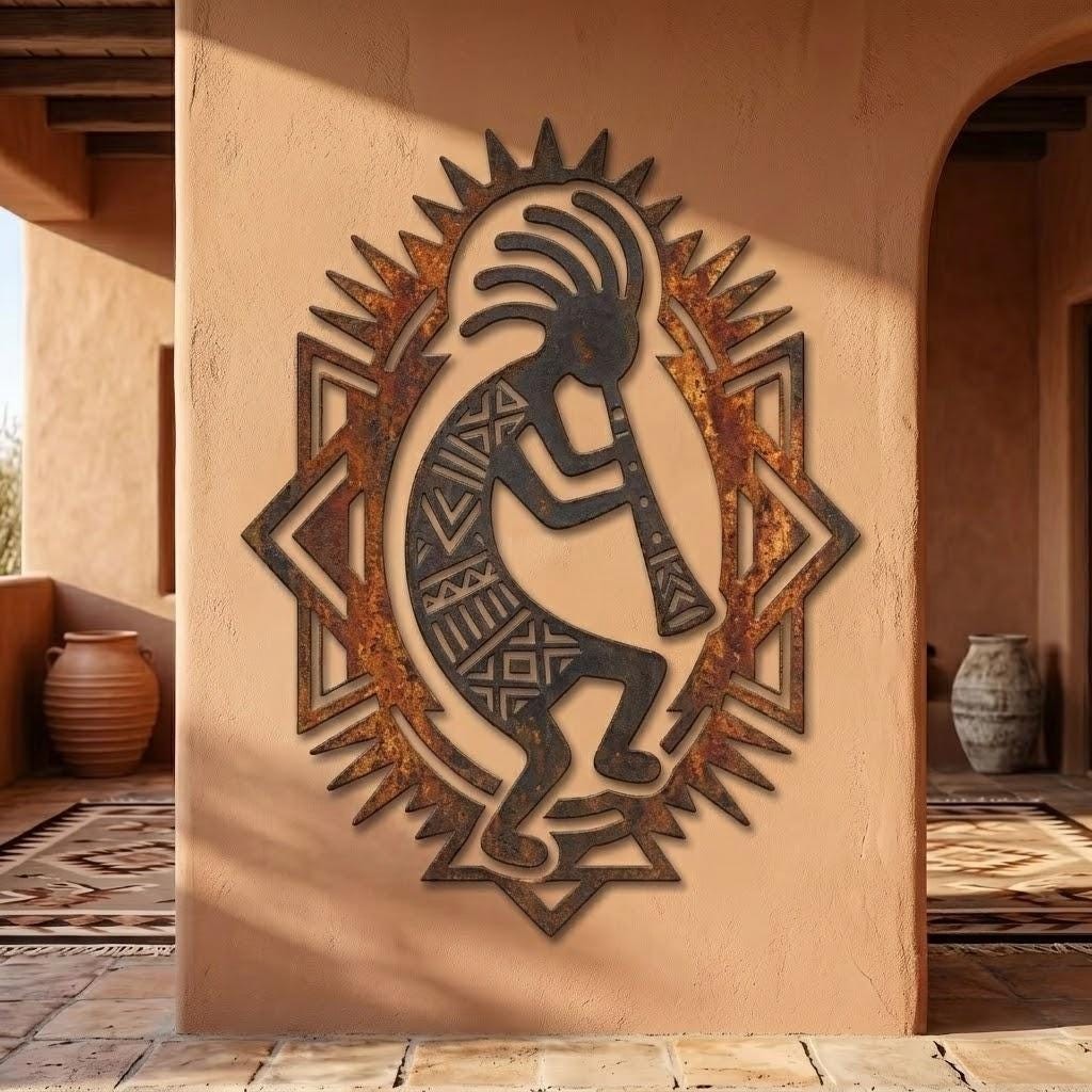 Kokopelli Metal Wall Art, Southwest Tribal Wall Decor, Rustic Desert Metal Sign