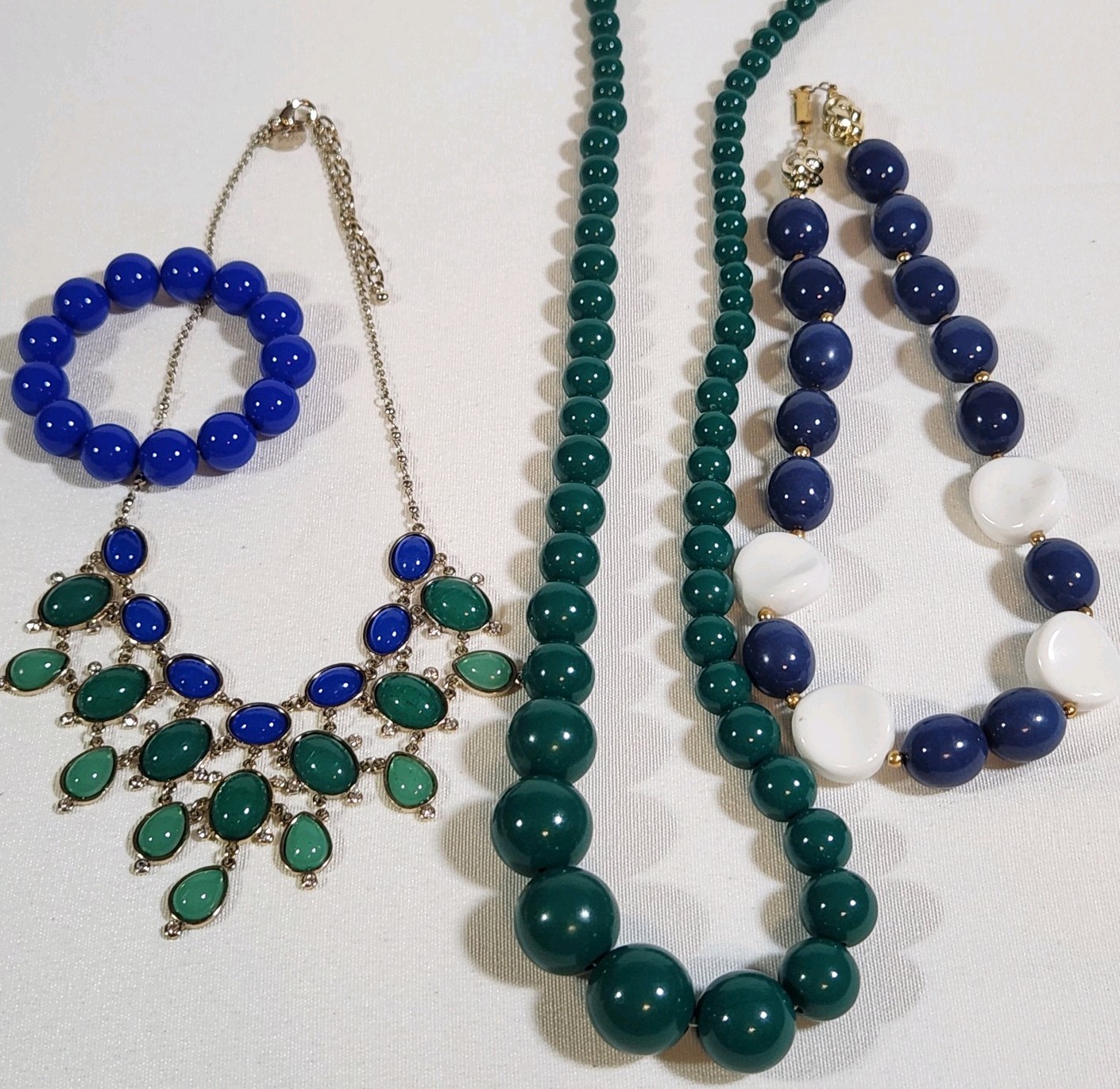 Vintage Plastic Lucite Bead Necklace Lot of 4 Green Blue Statement