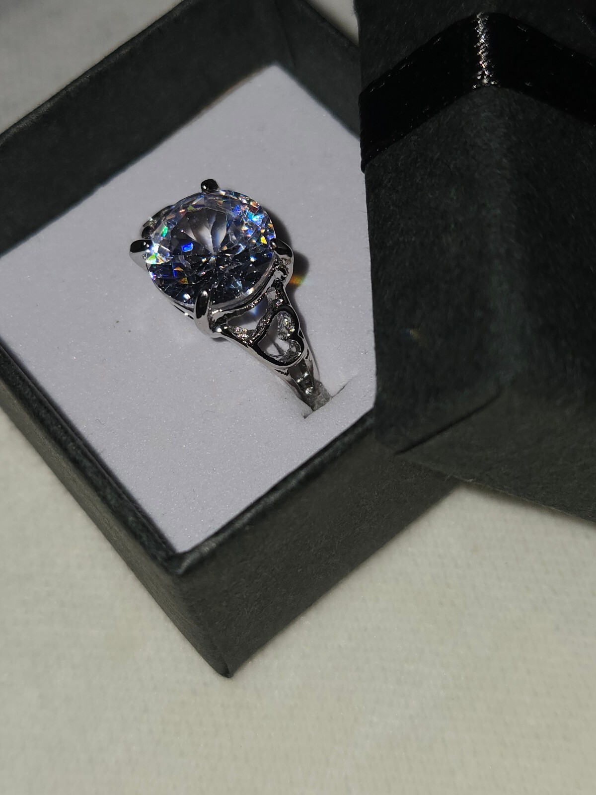 Elegant Silver tone Ring with Synthetic Zircon, Size 7- New