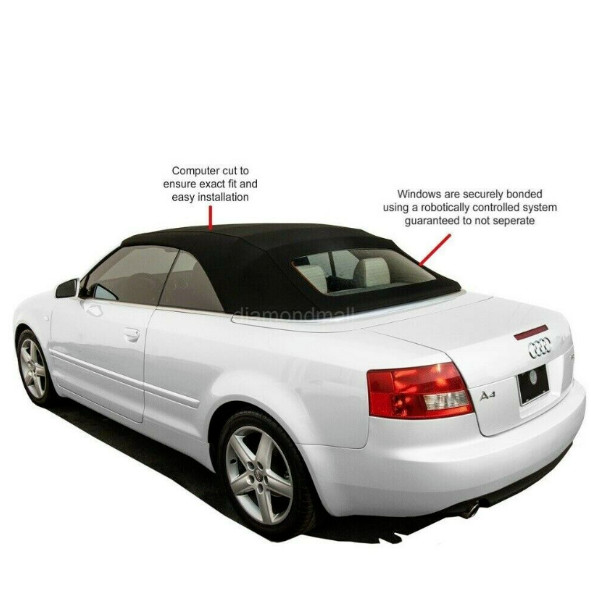Fits Audi A4/S4 - Convertible Top With Heated Glass window Black Twill Canvas