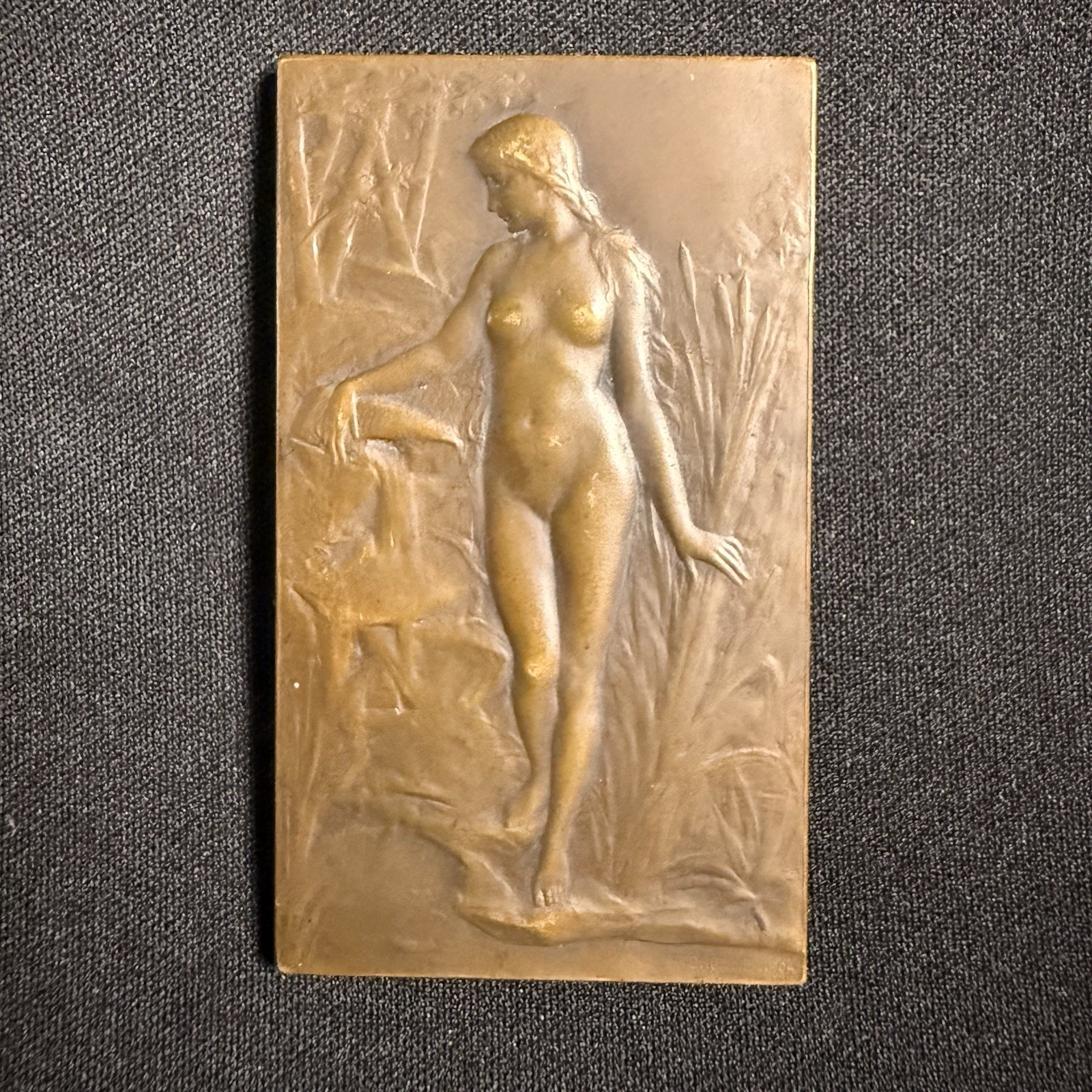 1904 G H Prud’homme Art Nouveau Bronze Plaquette Enfant Pecheur Maier 236 France
