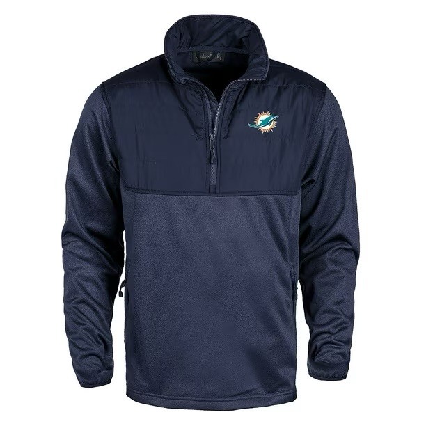 NFL Miami Dolphins Embroidered logo Blue Adult Men Quarter-Zip Pullover Jacket NFL Miami Dolphins Embroidered logo Blue Adult Men Quarter-Zip Pullover Jacket