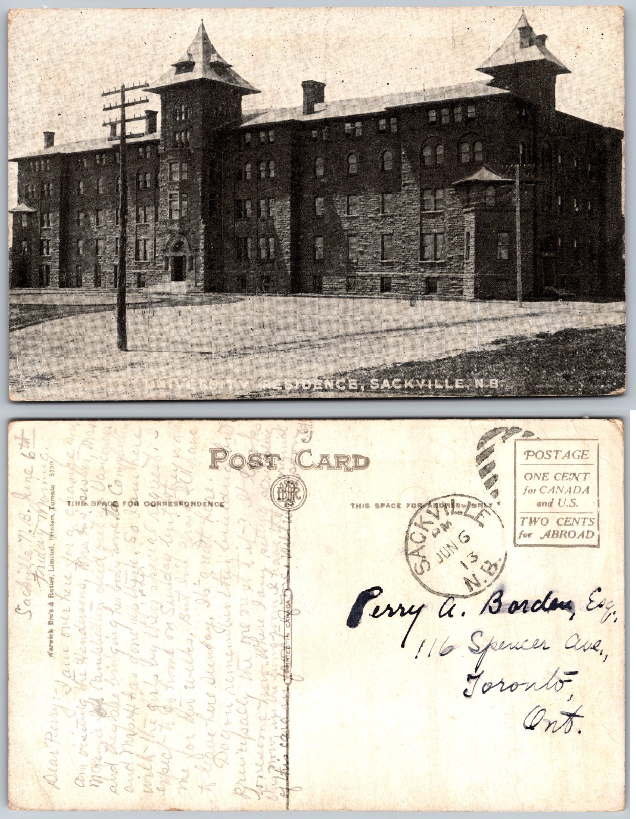 University Residence Sackville New Brunswick Postcard