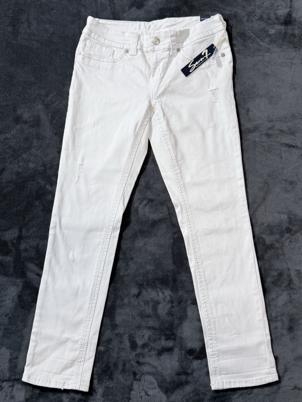 Seven7 Womens Size 8 White Slim Straight Jeans NWT Stretch Distressed Denim