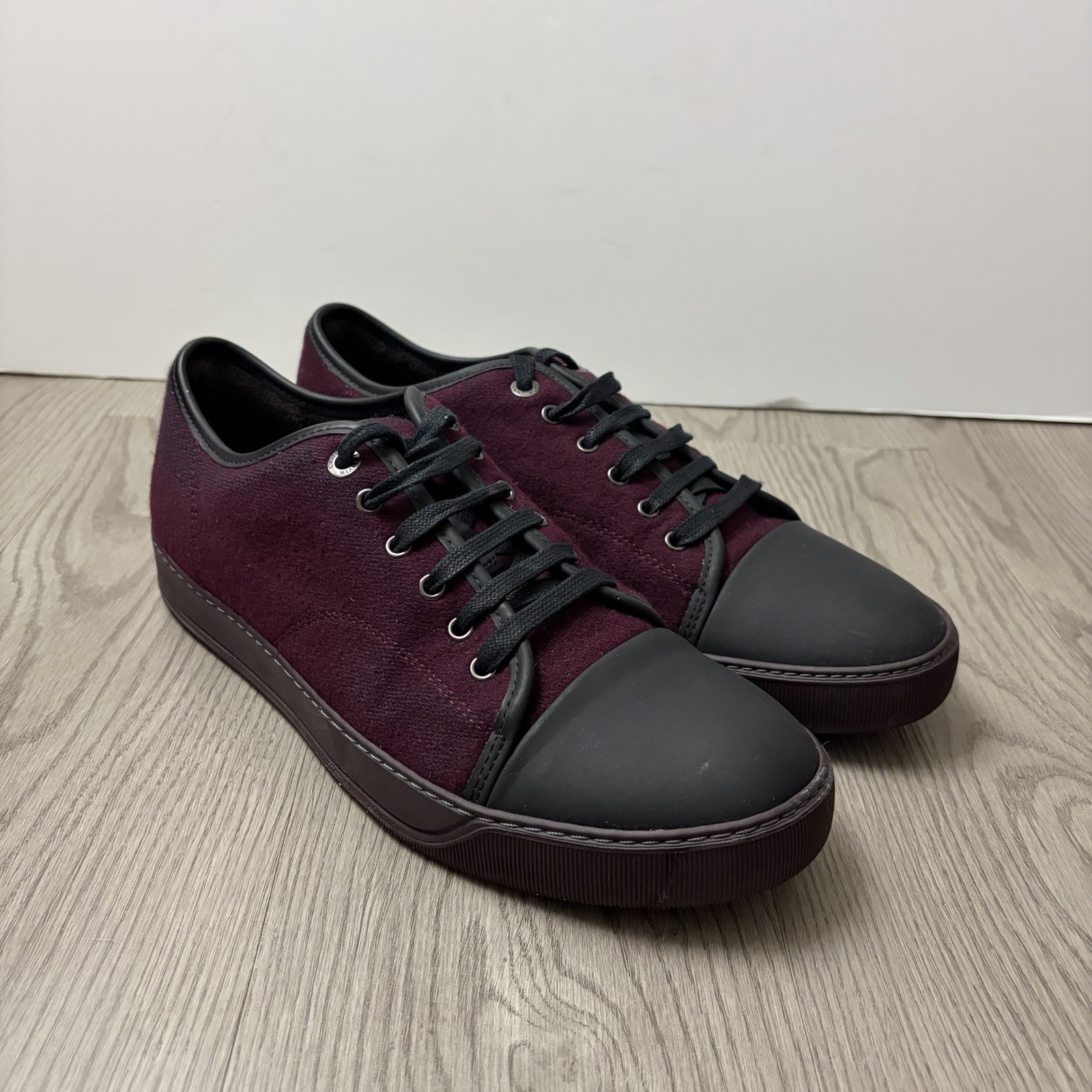 Lanvin DBB1 Fabric Wool & Leather Sneakers Men\'s US9 Toe Cap Burgundy Portugal