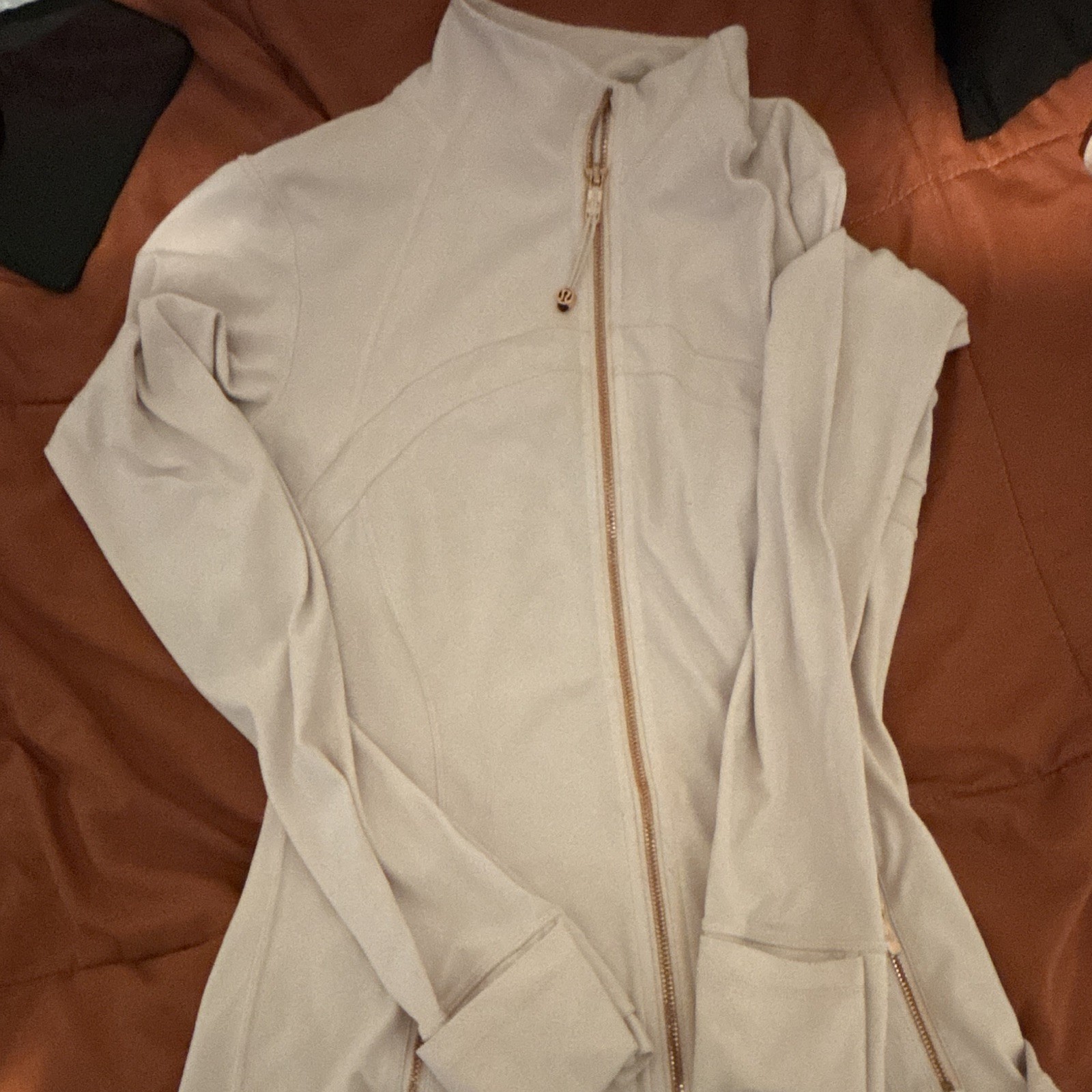 lululemon athletica Women\'s rose gold Track Jacket Full Zip Pockets Long Size 8