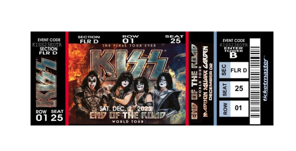 Custom KISS End of the Road Commemorative ticket  -- You Choose Your Seats