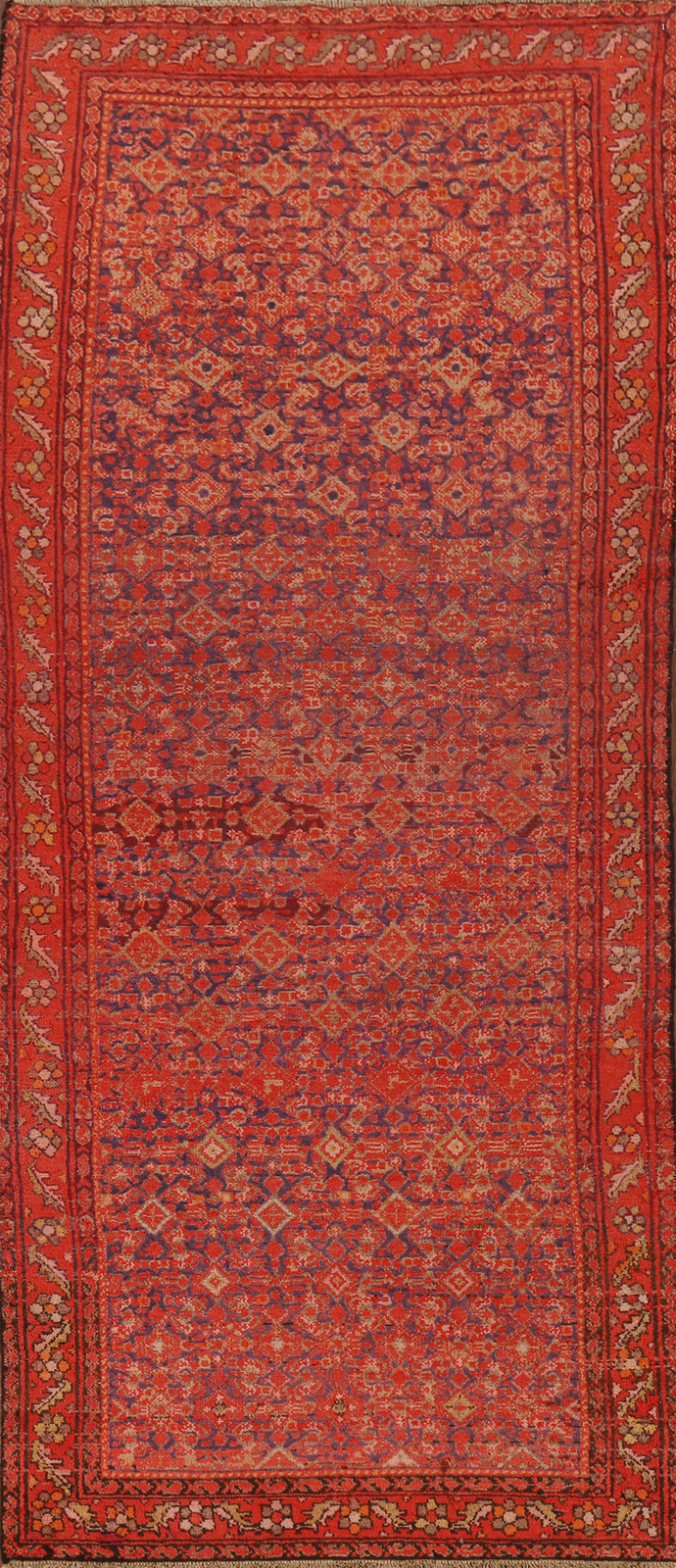 All-Over Geometric Malayer Runner Semi-Antique Rug 3x9 Wool Hand-knotted Carpet