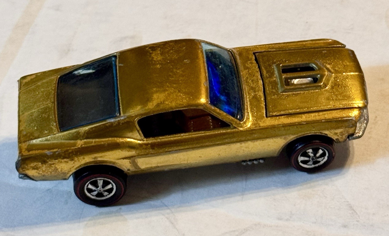 WOW OHS VGC Beauty 1968 Custom Mustang Gold Color Original Redline HotWheel READ