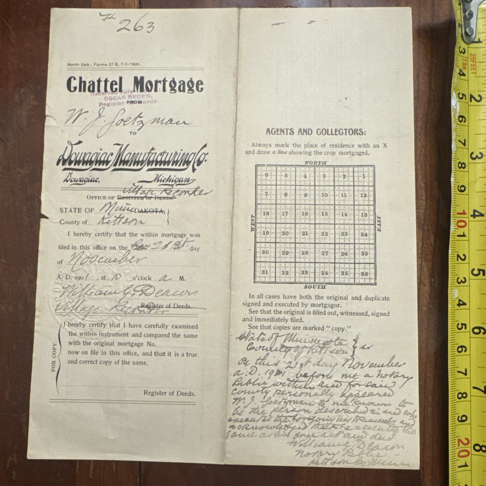 1901 State Of Minnesota Chattel Document With Dowagiac Manufacturing Co. 1901 State Of Minnesota Chattel Document With Dowagiac Manufacturing Co.