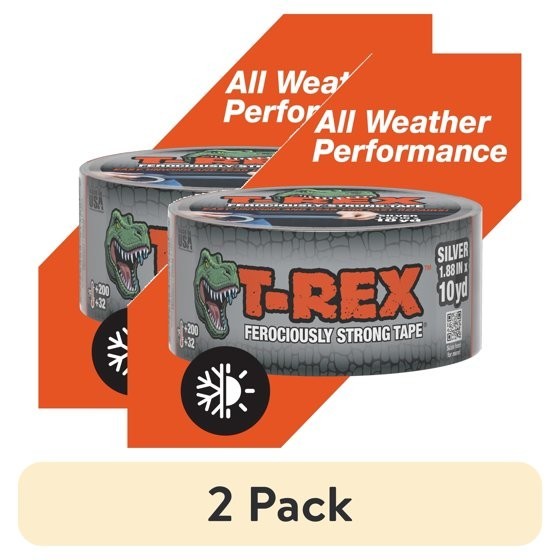 2 pack T-Rex Ferociously Strong Gunmetal Gray Duct Tape, 1.88 in. x 10 yd. 2 pack T-Rex Ferociously Strong Gunmetal Gray Duct Tape, 1.88 in. x 10 yd.