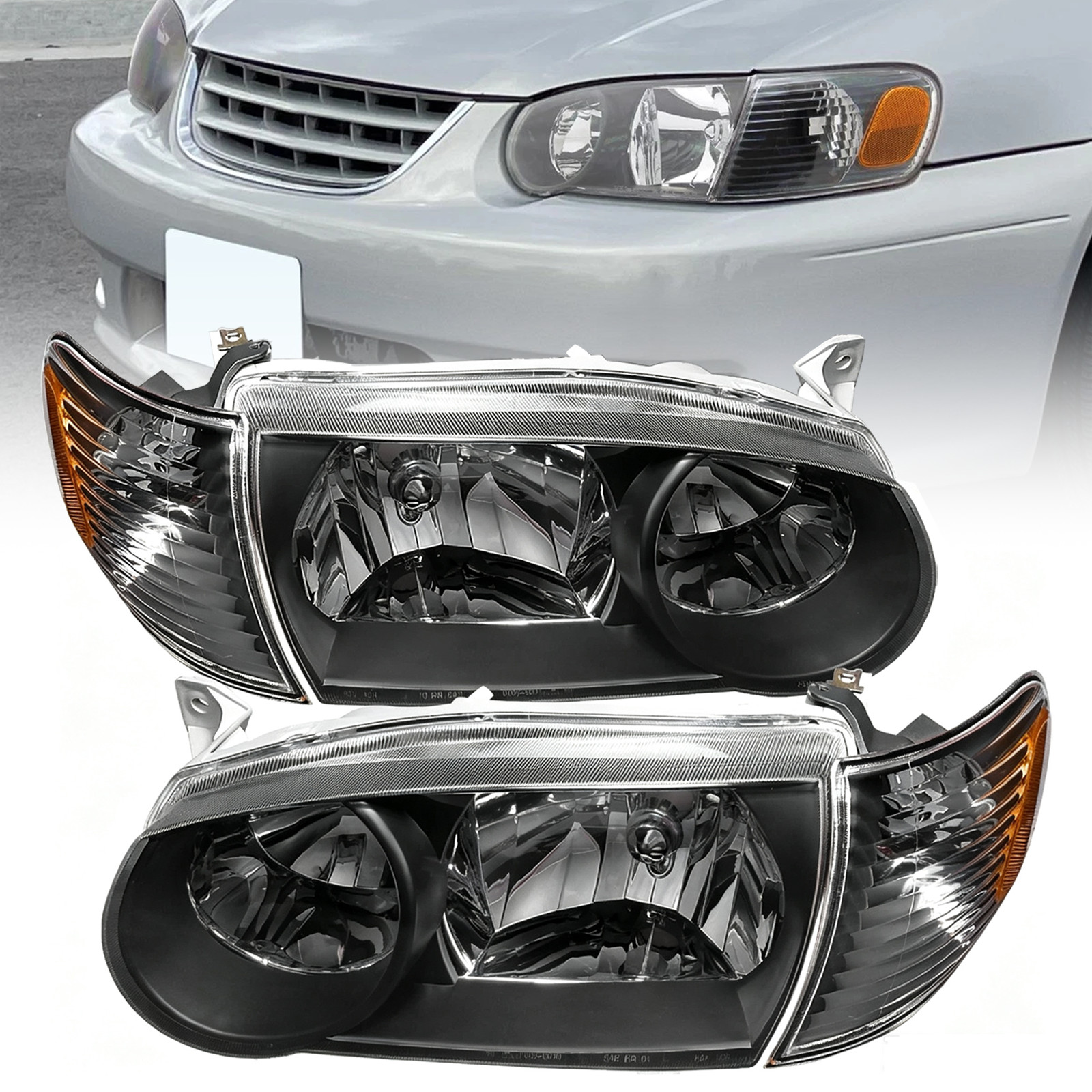 Fits 2001-2002 Toyota 01-02 Corolla Replacement Black Headlights Corner Signal