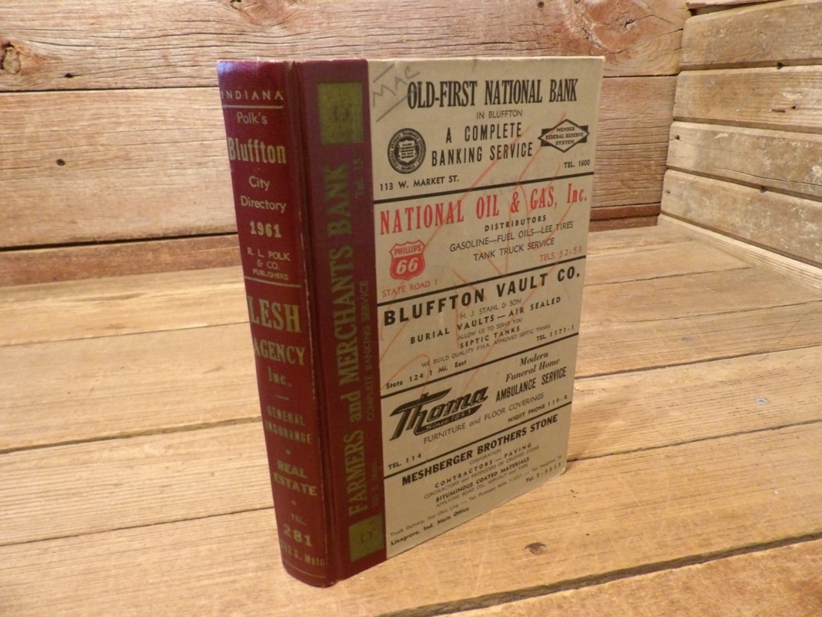 Vintage 1961 By R.L. POLK & CO. BLUFFTON Indiana City Directory Phone Book