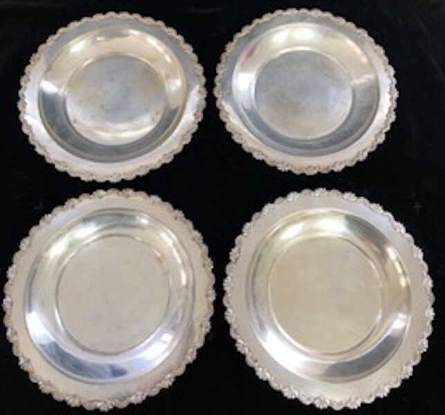 Four Antique Moon Light Silver Plated Plates - Original Patina