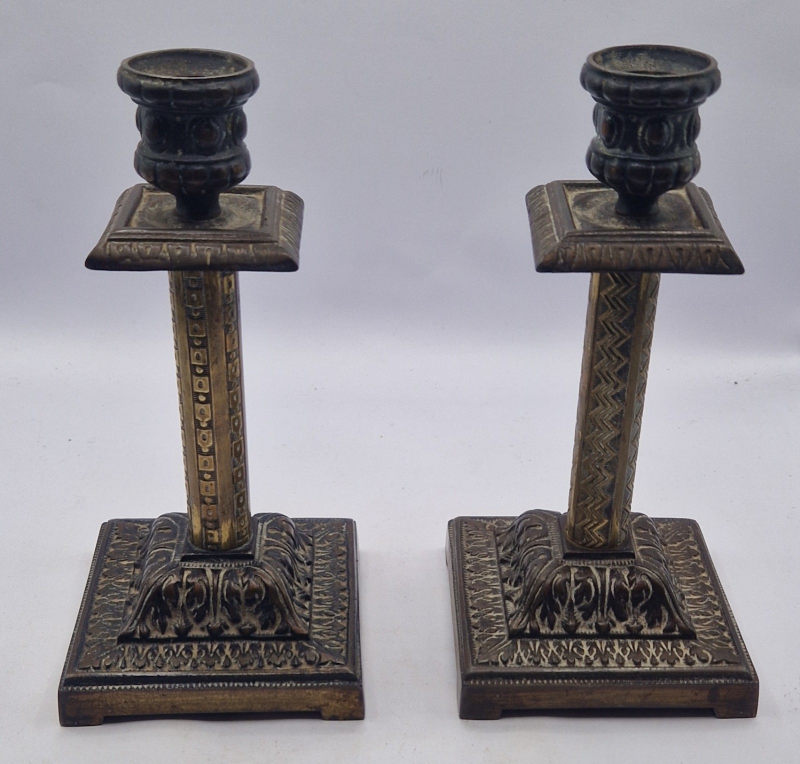 2 Antique Victorian 1890\'s Aesthetic Period Candlesticks Brass & Metal READ