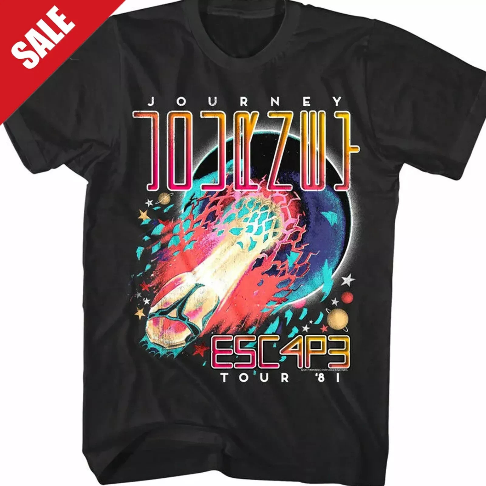 Journey Escape 1981 Tour Shirt Vintage Rock Band Tee Mens Black Graphic T Shirt