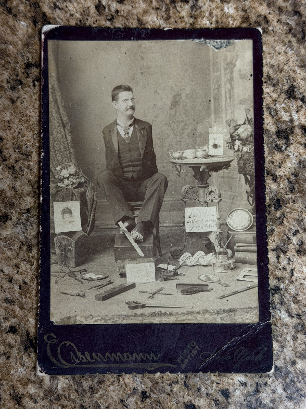 Charles B Tripp Armless Wonder Signed Cabinet Card Photo Eisenmann 1892 antique Charles B Tripp Armless Wonder Signed Cabinet Card Photo Eisenmann 1892 antique