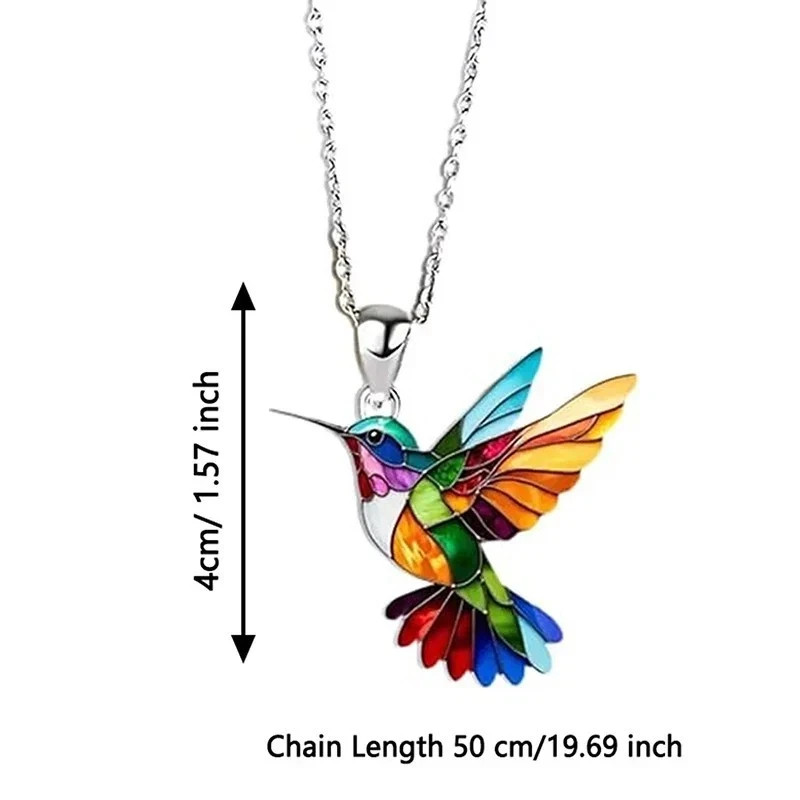 Colorful Hummingbird Pendant Necklace Rainbow Enamel Bird Charm Women Gift Chain