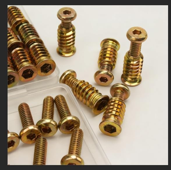 16 Pieces 1/4-20 x 3/4 Furniture Screw Nut Threaded Wood Insert, 16 Pieces 1/...