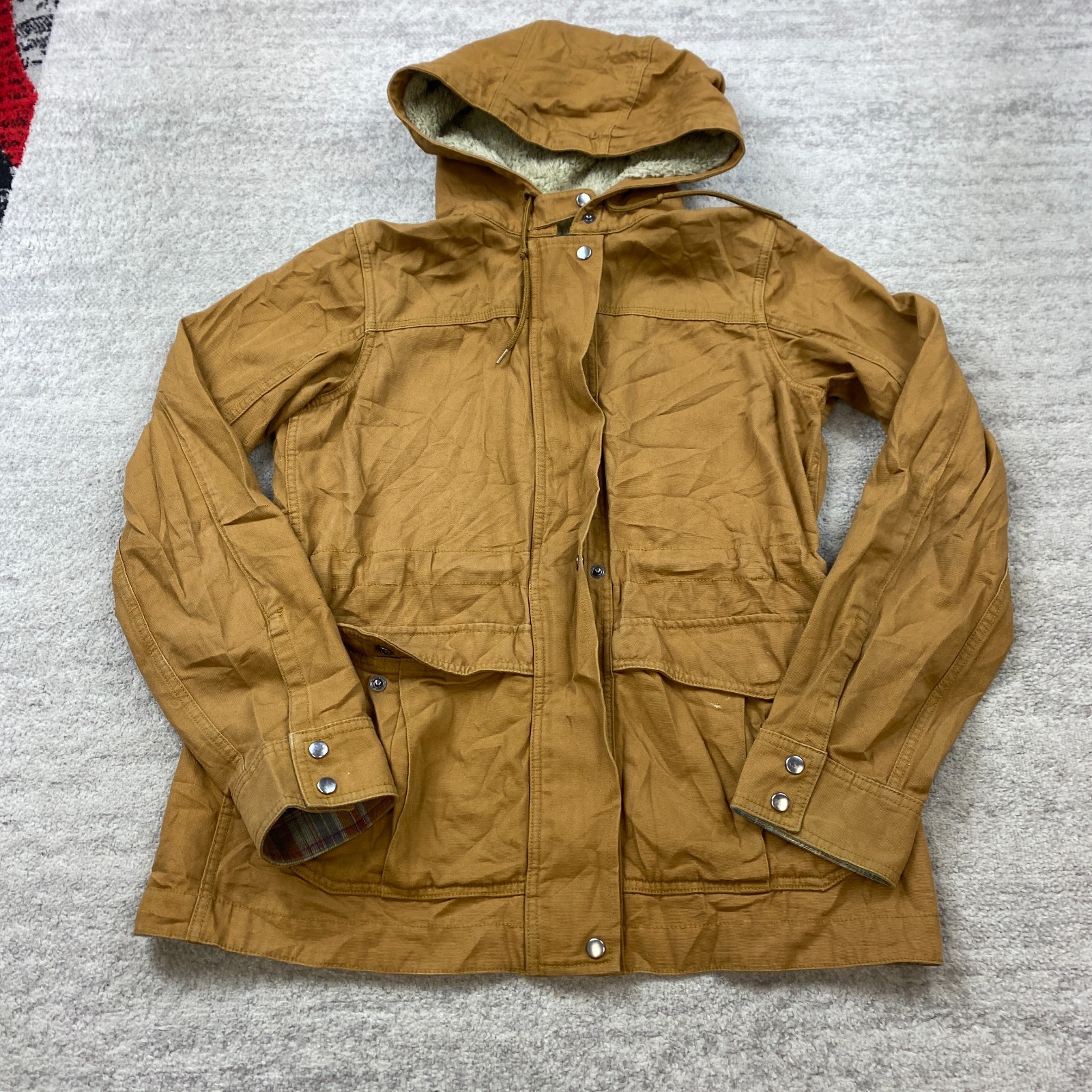 Patagonia Prairie Dawn Barn Canvas Jacket Ladies Medium Brown Hood 27150 Womens