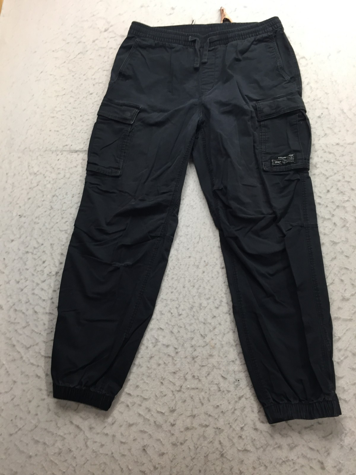 H&M Cargo Pants Mens S Small Relaxed Black Drawstring Elastic Waist Flap Pockets