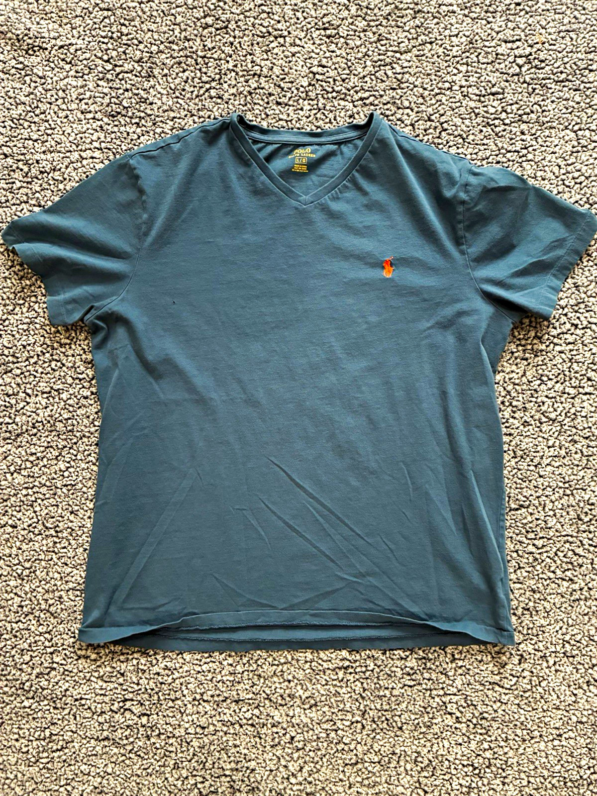 Polo Ralph Lauren Men’s Blue V-Neck S/S Cotton Knit Polo Pony Logo Tee (L) Polo Ralph Lauren Men’s Blue V-Neck S/S Cotton Knit Polo Pony Logo Tee (L)