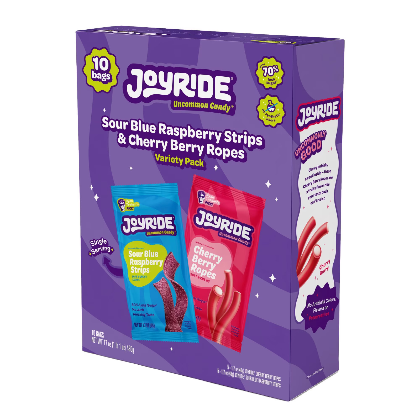 JOYRIDE Assorted Candy Box, Sour Blue Raspberry Strips & Cherry Berry Ropes, 10c