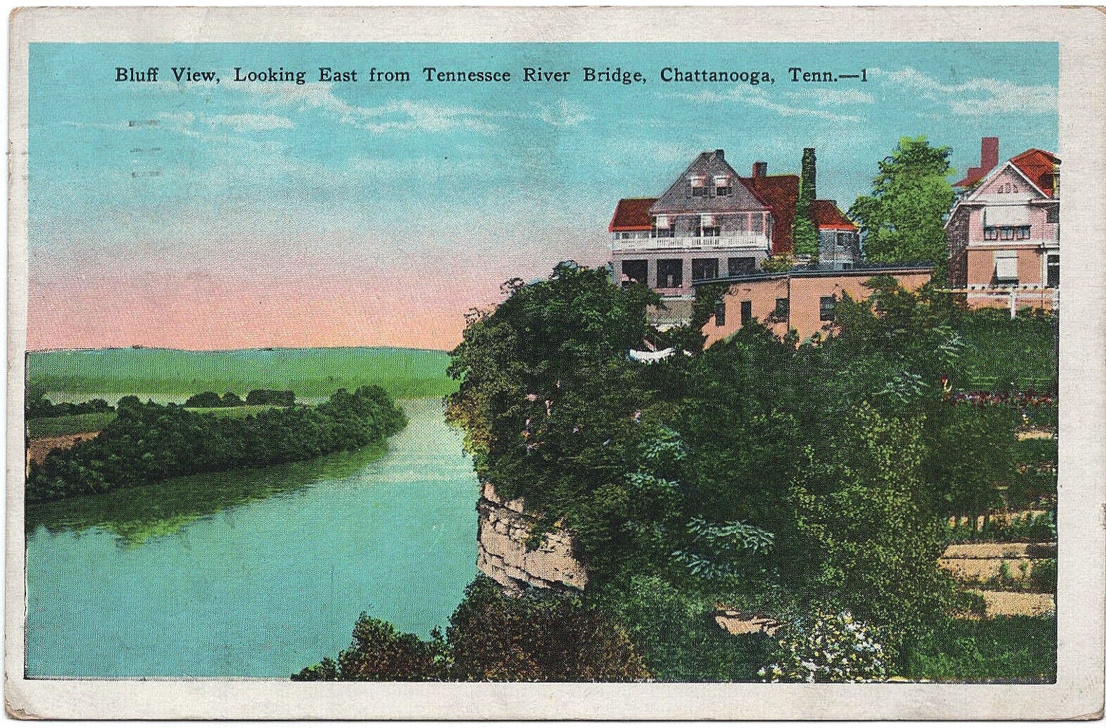 1915-1929 Chattanooga TN Postcard Bluff View Looking East Tennessee River Bridge