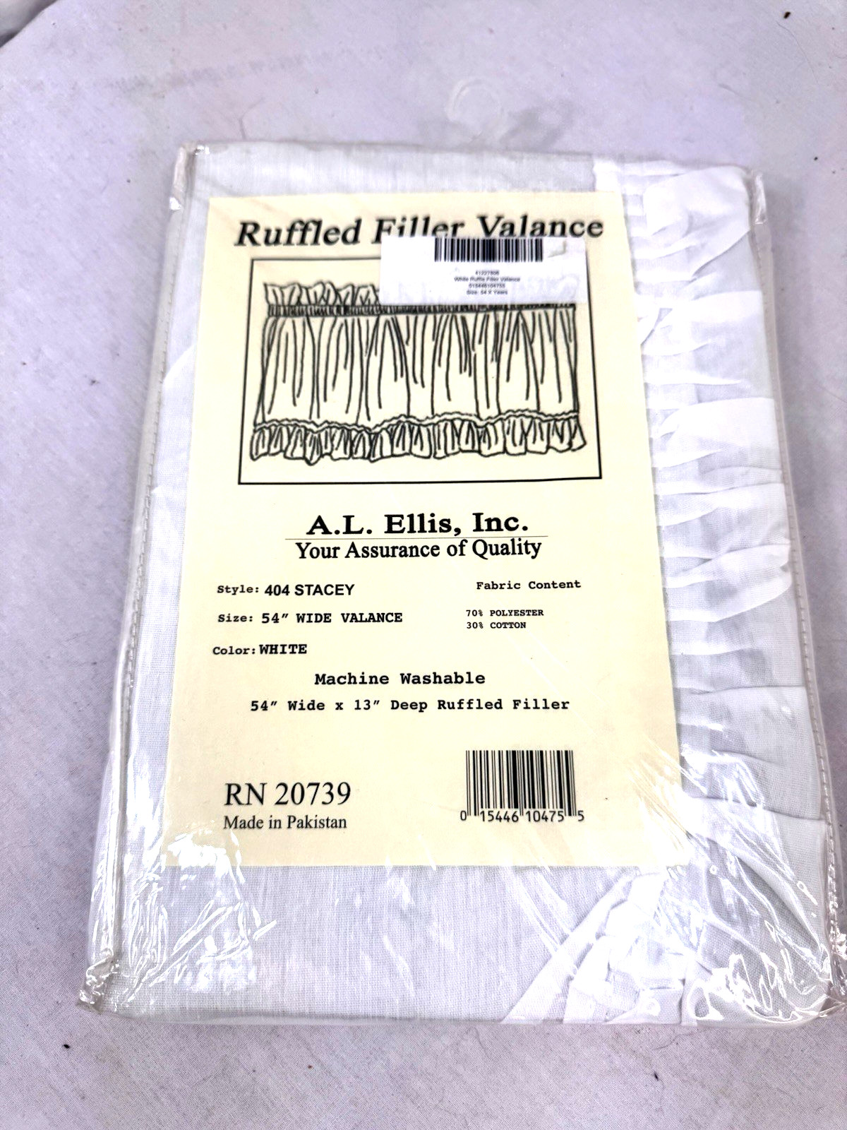 Vtg NOS White Ruffled Valance 54\