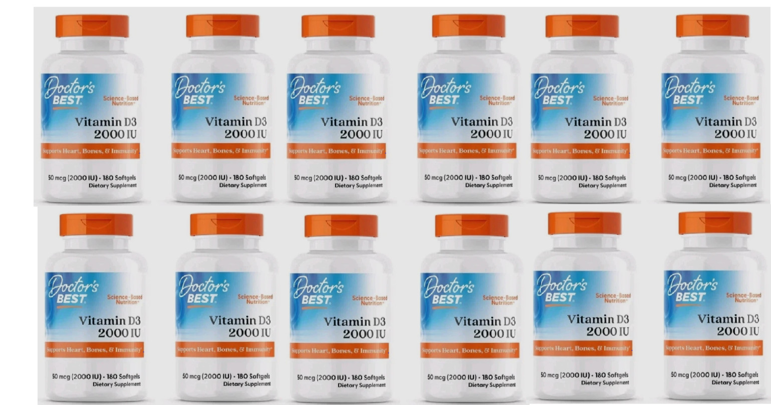 WHOLESALE 12 Pack Doctor's Best Vitamin D3 2000 IU 180 softgel each Exp 06/2027