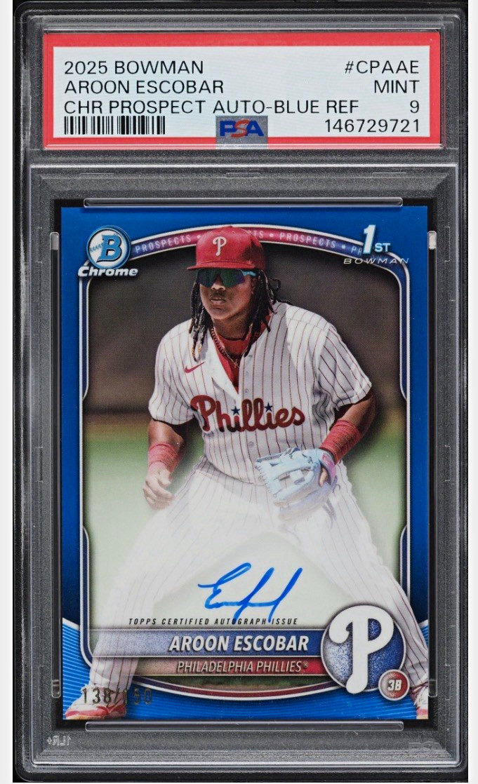 2025 Bowman Chrome Aroon Escobar #CPA-AE Auto Blue Refractor /150 Phillies 2025 Bowman Chrome Aroon Escobar #CPA-AE Auto Blue Refractor /150 Phillies