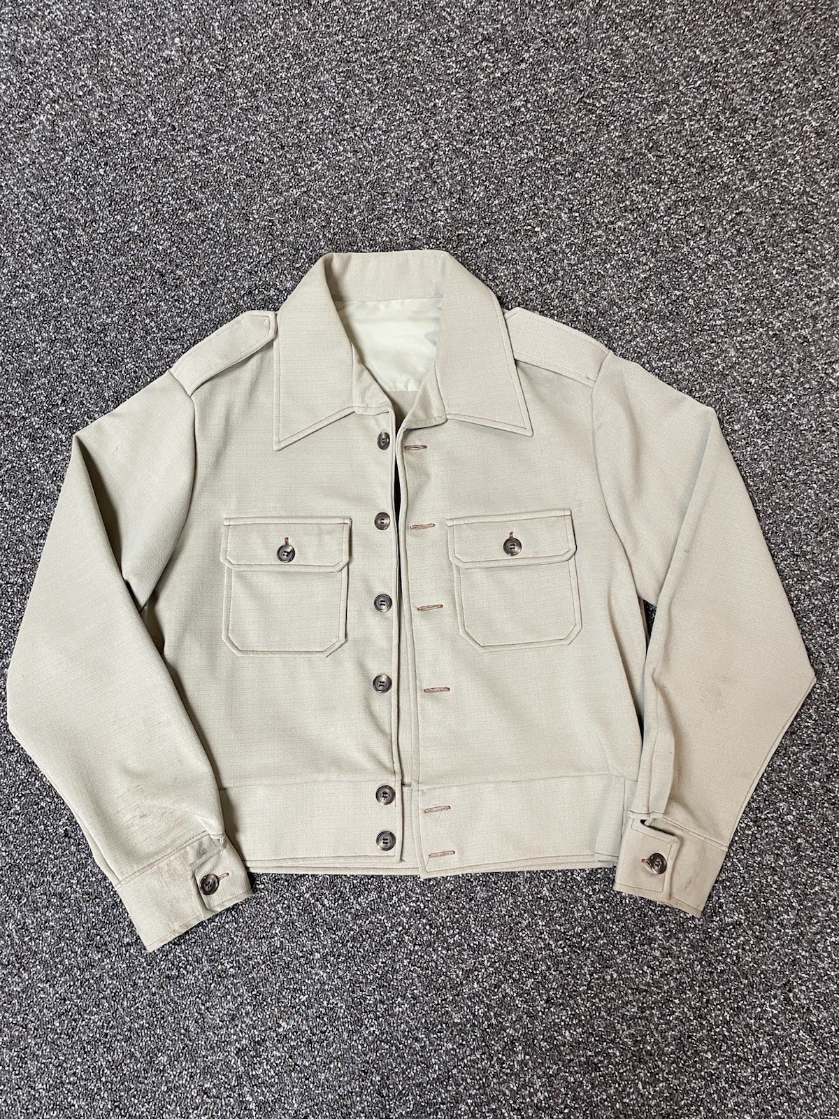 1970s Button Up Jacket True Vintage Rare Flat Pocket Boxy Cropped 1970s Button Up Jacket True Vintage Rare Flat Pocket Boxy Cropped