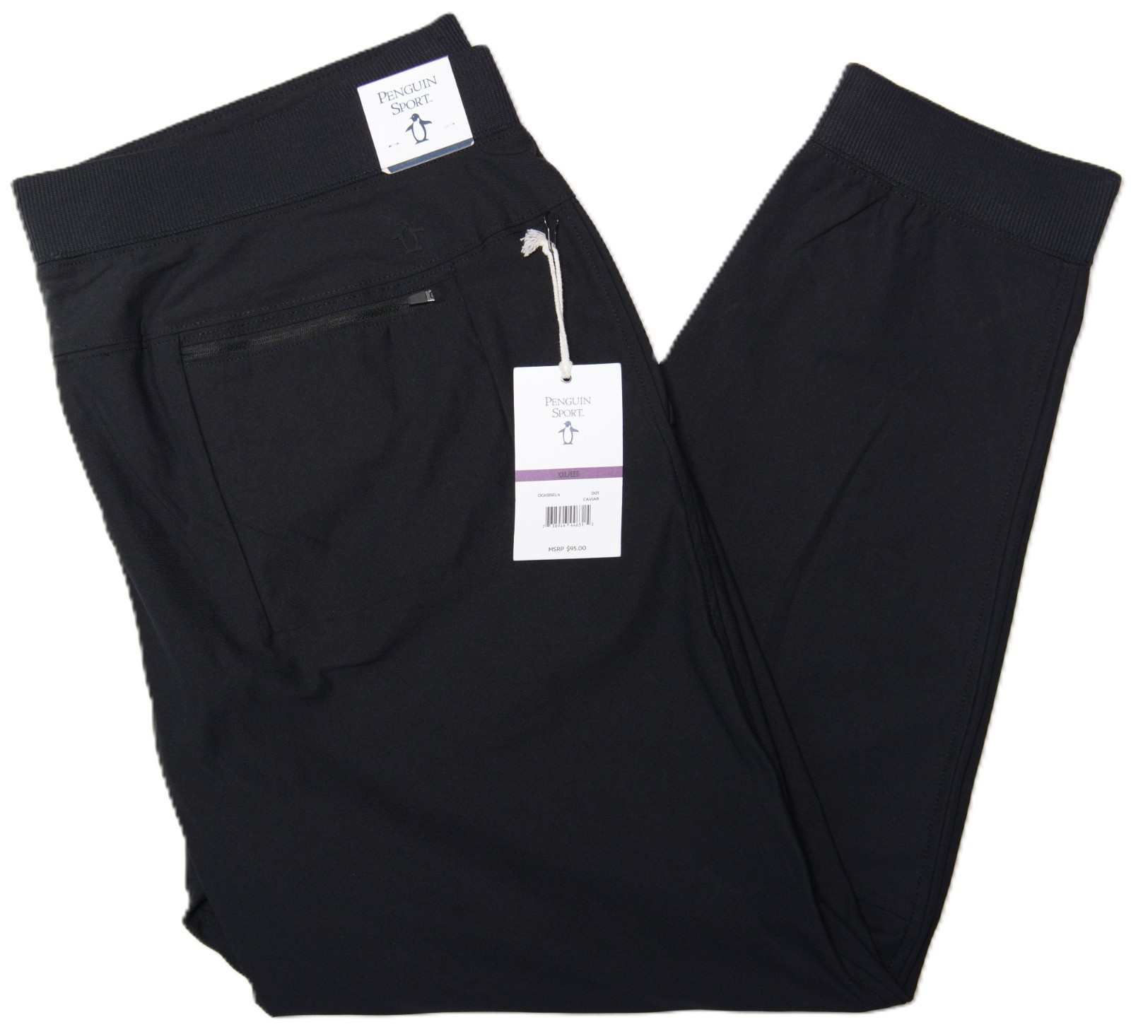 Original Penguin Sport Jogger Pants Mens XXL Zip Pocket Stretch Black $95 NWT